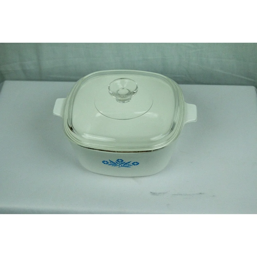 Vintage Corning Ware Cornflower Blue Casserole Dish with Glass Lid Square Baker